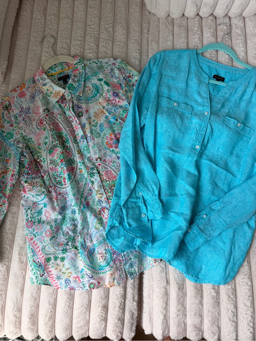 Talbots Turquoise and Colorful Paisley Cotton/Linen Button-Front Shirts Bundle